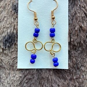 Gold and Blue Beaded Infinity Earrings